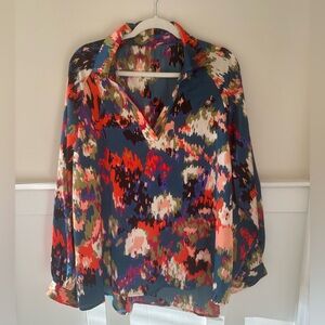 Multicolor Blue/Red Abstract Print Women's Blouse Top